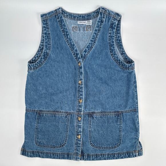 Vtg Cabin Creek Womens MED Jean Christmas Vest Denim Lightweight Snowman Grandma - Picture 1 of 6